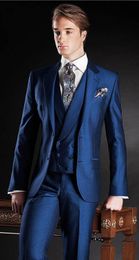 Gentlemen navy blue suits with buttons Mens Prom Tuxedos Suits Pants Jacket Pants Design Slim Fit Tailor Blazer(Jacket+Pants+Vest)