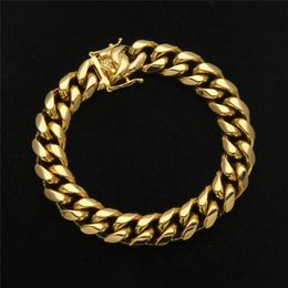 8mm/10mm/12mm/14mm 20.5cm Gold Plated 316L Stainless Steel Cuban Chain Bracelets for Men Hip Hip Jewelry Nice Gift