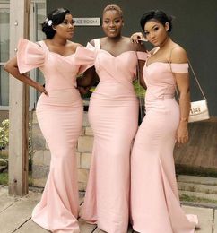 South Africa Plus Size Bridesmaid Dresses Off The Shoulder Satin Floor Length Maid Of Honor Dress Big Bows Mermaid Wedding Guest Gown Cheap