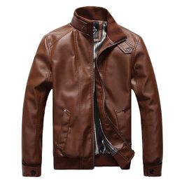 Men's Jackets Leather Jacket Men Stand Collar Solid PU Slim Fit Black Brown Veste Homme Plus Size S-3XL