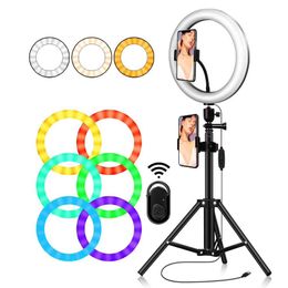 RGB Video Camera LED Light Desktop Stand with 26CM RGB Multi-Colors LED Ring Light 2700k-6500k plus RGB for live streaming