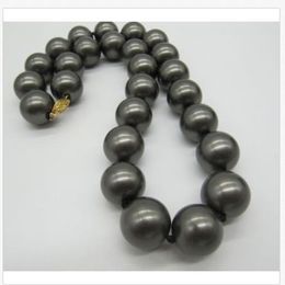 very charming 15-16mm south sea black shell pearl necklace 18inch yellow clasp