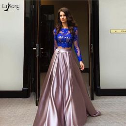 Fashion Royal Blue Two Pieces Prom Gown Suit Lace Long Sleeves Custom Made High Quality Corset Graduation Lady Girl Prom Party Event Wear