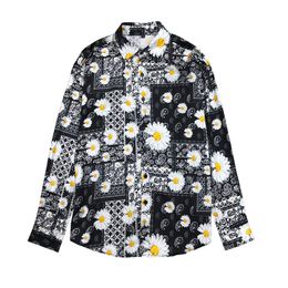 Silk Summer Mens Fashion 2020 Cashew Flowers Shirts Mens Loose Silky Long Sleeve Shirts Daisy New Blouses Baroque Club Outfits