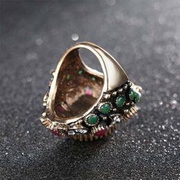Wholesale- Turkish Ethnic Jewelry Big Colorful Crystal Ring Vintage Wedding Rings For Women Engagement Ring Jewelry Boho Accessories
