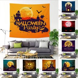 Hallowmas Horror thin Tapestry Wall Pumpkin Haunted House Bat Hanging Tapestry 150*130cm Bedspread Decor Beach Yoga Mat Shawl Towel Blanket