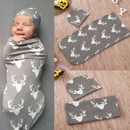 Infant Baby Swaddle Sleeping Bags Baby Boys Girls Deer Muslin Sleeping Bag + Hat Baby Soft Cocoon Sleep Sack 2pcs Set 15066