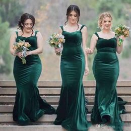 2020 New Green Velvet Plus Size Mermaid Beach Bridesmaid Dresses Spring Long Wedding Guest Dress African Formal Dresses Cheap Prom Dresses