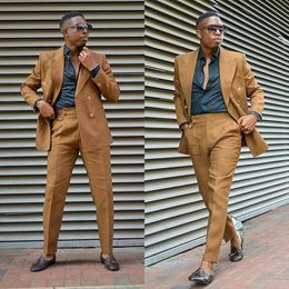 Light Brown Groom Wear Wedding Tuxedos Peaked Lapel Mens Business Formal Prom Best Man Blazer Suit 2 Pieces (Jacket+Pants)