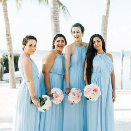 Custom Made Bridesmaids Dresses 2019 Simple Style Floor-length Soft Chiffon Bridesmaid Dress with Slim Sash Wedding Party Gowns