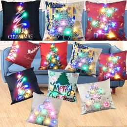 LED Light Luminous Pillow Case Linen Pillow Covers Cushion Cover Christmas Pillowcase Home Sofa Car Decoration DHL WX9-1505