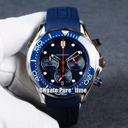 New Diver 300M Limited Steel Case Blue Dial Japan Quartz Chronograph Mens Watch Blue Bezel 212.30.44.50.03.001 Sopwatch Rubber Strap Watches