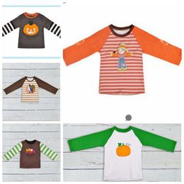 Baby Designer Clothes Kids Halloween Patchwork T-Shirts Girls Long Sleeve Embroidery Tops Cotton Pumpkin Stripe Printed Top 5 Colors LY16