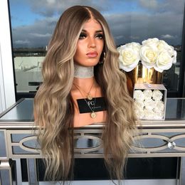 Body Wave Synthetic Wigs Long Curly Hair Colour Mixing Slightly Curled