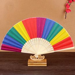 Colourful Folding Hand Fans Wedding Favour Gift Chinese Style Rainbow Fan Polyster Bamboo Party Souvenirs Giveaway For Guest