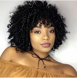 high quality hairstyle short soft kinky curly wigs African American simulation human hair short curly wig with bang in stock