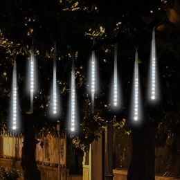 KWB 50CM Falling Rain Christmas Lights Waterproof LED Meteor Shower Lights with 8 Tube Icicle Snow Fall String Cascading Lights for Holiday
