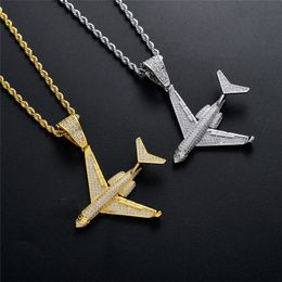 Mens Gold Plane Necklace Pendant Aircraft Chain Layered Necklace Iced Out Full CZ Bling Jewellery Gift