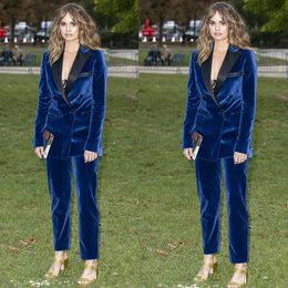 Blue Velvet Mother of the Bride Suits Satin Black Lapel Celebrity Evening Dresses Formal Outfit For Weddings Tuxedos Blazer (Jacket+Pants)