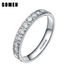 3mm Titanium Luxury Cubic Zirconia Women Wedding Ring Ladies Eternity Engagement Rings Promise Jewelry Drop Shipping Bague Femme C19041601