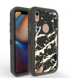 Hybird 3 in 1 Heavy Duty Derender Protective Phone cases Marble Shockproof full cover cellphone cover for iPhone 11promax XR XS MAX