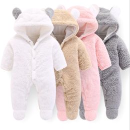 Winter Baby Clothes Solid Baby Girls Hooded Rompers Warm Infant Boy Jumpsuits Cute Toddler Outwear Christmas Baby Clothing 4 Colors DW4158