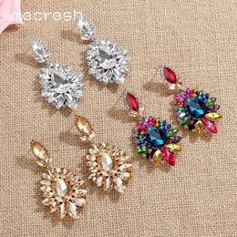 Fashion- Luxury Flower Silver Gold Multicolor Bridal Drop Earrings for Women Horse Eye Crystal Wedding Dangle Earrings MEH1646