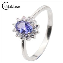 British Kate Princess Wedding Ring 4 Mm * 6 Mm Natural Tanzanite Ring Classic 925 Sterling Silver Tanzanite Engagement Ring for Woman