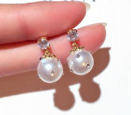 new ins fashion designer luxury super glittering diamond zircon pearl pendant dangle chandelier stud earrings for woman girls s925 silver