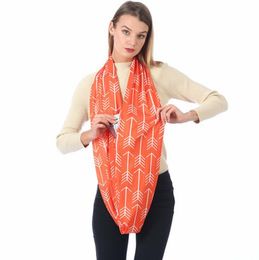 Wholesale-Fashion Women Winter Scarves Thermal Active Infinity Scarf With Zip Pocket Arrow Print 180cm Shawl Unisex Warm Ring Collar Wrap