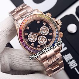 New 116595 RBOW Black Dial White Subdial Automatic Mens Watch Rose Gold Steel Bracelet Rainbow Diamond Bezel Watches Watch_Zone 7 Colour