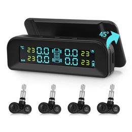 AutoLover C260 Tire Pressure Monitoring System Solar TPMS Universal Real-time Tester LCD Screen with 4 Internal Sensors
