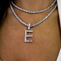 Iced Out Zircon Tennis Letters Necklaces Pendant with 4mm Tennis Chain Necklace Gold Silver Color Plated Hip Hop Jewelry