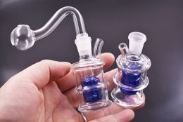 65mm Mini cheap Blue water bong oil rig pipe Pyrex Thick Glass Bong Recycler Oil Rig for Smoking