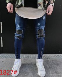 Jeans Clothing Men Biker Jeans Ripped Distressed Holes Design Slim Fit Pencil Pants High Street Trousers