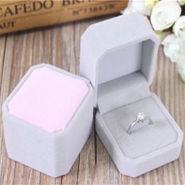 Hot Sale Wholesale 12pcs/lot 5.5*5*4cm Fashion Octagonal Velvet Jewellery Wedding Ring Display Packaging Gift Box For Ring