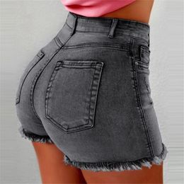 High Waist Hip Lift Jeans Shorts Washing Frilled Skinny Shorts Pants Sexy Summer Denim Shorts Women Clothes Drop Ship 220223
