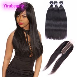 Peruvian Human Hair 3 Bundles With 2*6 Lace Closure Middle Part 4 Pieces/lot Silky Straight Virgin Hair Wefts With Closures 2X6