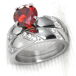 R297 red stone R298 Size 5-10 hers women's stainless steel wedding engagement ring