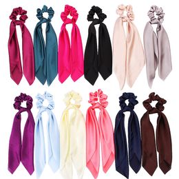 INS Vintage satin Hair Scrunchies Bow Women Accessories Hair Bands Ties Scrunchie Ponytail Holder Rubber Rope Decoration Satin Bow