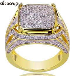 choucong Handmade Male Hiphop ring Pave Setting Diamond Yellow Gold Filled Wedding Band Rings for men Gold Color Jewelry