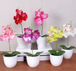 New phalaenopsis potted artificial orchid flower + foam leaf +plastic vase simulation flower home Christmas decor bonsai gift
