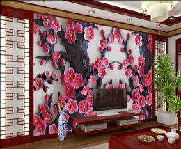 3d photo wallpaper Embossed plum 3 d wallpaper for walls Living room bedroom TV background wall custom mural wall papers 3d