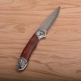 Damascus Steel Pocket Folding Knife Drop Point Blade Rosewood Handle Outdoor EDC Knives Gift Knife