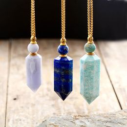 Natural gems stone Essential Oil Diffuser Perfume Bottle Pendant necklace stainless steel Jewellery Dropshipping