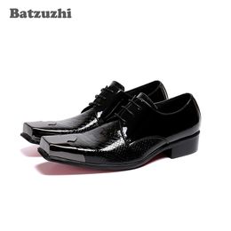 Batzuzhi Italian Type Men's Shoes Square Toe Black Leather Dress Shoes Men Lace-up Business Leather Shoes zapatos de hombre
