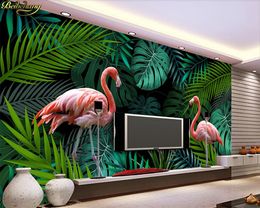 beibehang Custom photo wallpaper hand-painted tropical rainforest flamingo background wall papers home decor papel de parede