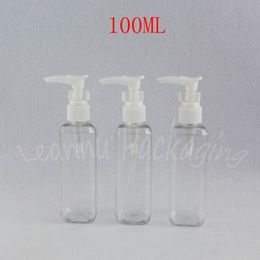 100ML Transparent Square Plastic Bottle , 100CC Empty Cosmetic Container , Shower Gel / Shampoo Packaging Bottle