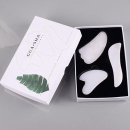 Face Gua Sha Tool with Gift Box 3Pcs Set Natural White Jade Stone Gua Sha Scraping Massage Tool SPA Acupuncture Scraper Beauty Skin Care Kit