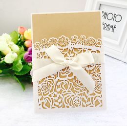 Laser Cut Wedding Invitations OEM in Multi Colours Customised Hollow With Flowers Folded Personalised Wedding Invitation Cards BW-HK69